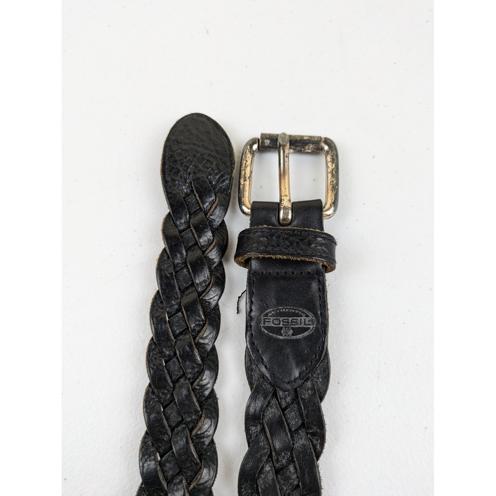 Vintage Fossil Belt Mens 42" Black Leather Braided 90s Y2K *READ*